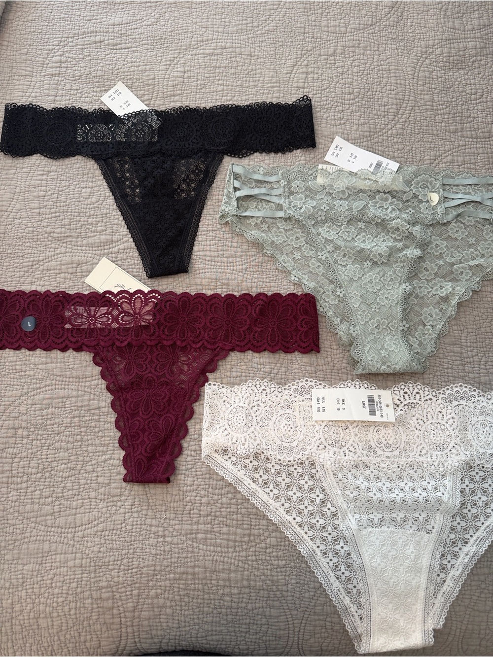 Gilly Hicks Lace Panty Set: Black, Sage, Bordeaux & White